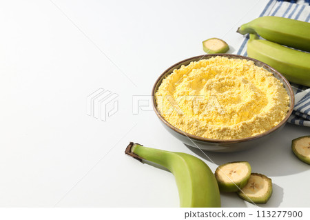 Banana flour, concept of cooking food, tasty banana flour Banana flour, concept of cooking food, tasty banana flour 113277900