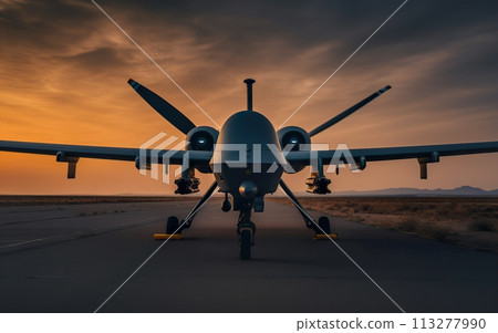 MQ-9 Reaper drone in sunset MQ-9 Reaper drone in sunset 113277990