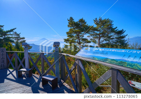 View to the south from Ukifuji Square at the summit station of the ropeway in Shosenkyo, Kofu City, Yamanashi Prefecture (Mt. Fuji, explanatory diagram) 113278065