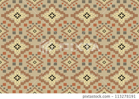 Navajo tribal vector seamless pattern. Native American ornament. Ethnic South Western decor style. Boho geometric ornament. Vector seamless pattern. Mexican blanket, rug. Woven carpet illustration. Navajo tribal vector seamless pattern. Native American ornament. Ethnic South Western decor style. Boho geometric ornament. Vector seamless pattern. Mexican blanket, rug. Woven carpet illustration. 113278191