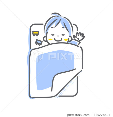 一個男孩午睡 — 簡單時尚的線條畫插圖 113278697