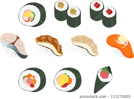 A cute icon of delicious sushi, enjoying fresh seafood. 113278805