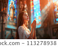 In church, Jesus gives rejoicing to cute girl AI Generation 113278938