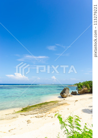 [沖繩縣] 夏天清澈的藍天和熱帶海洋 113279221