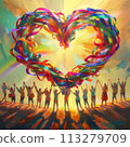 United by Love: Rainbow Ribbons Forming a Heart 113279709