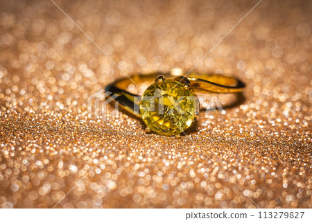 Gold ring with yellow stone Gold ring with yellow stone 113279827