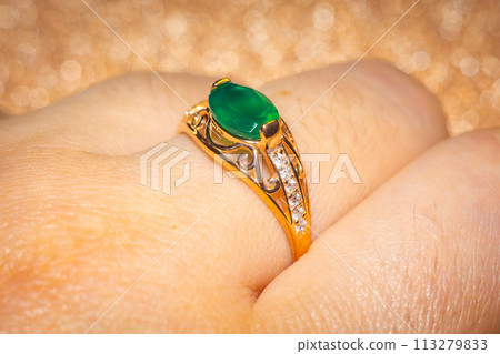 Gold ring with green agate Gold ring with green agate 113279833
