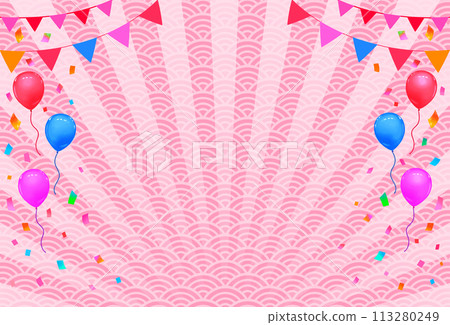 活動日式背景日式花圈、氣球和五彩紙屑 113280249