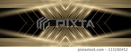 Black and gold luxury wide abstract banner background with golden lines and geometric shapes. 113280452
