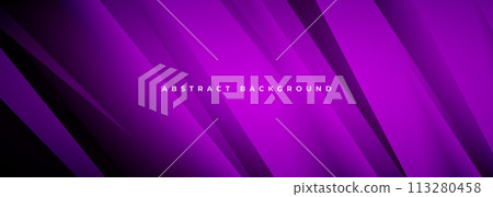 Dark violet modern abstract wide banner with purple line and geometric shapes. Elegant 3D abstract vector background 113280458