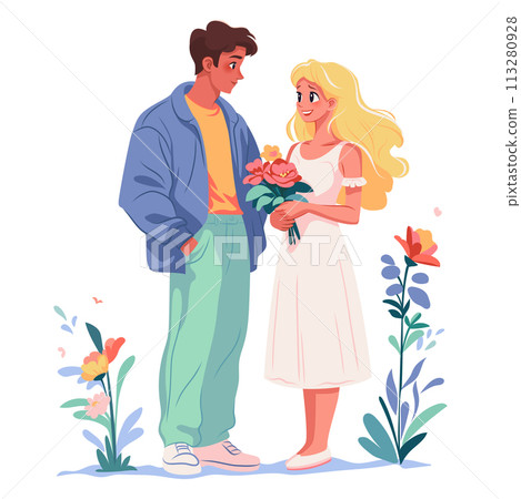 Happy young couple flat illustration 113280928