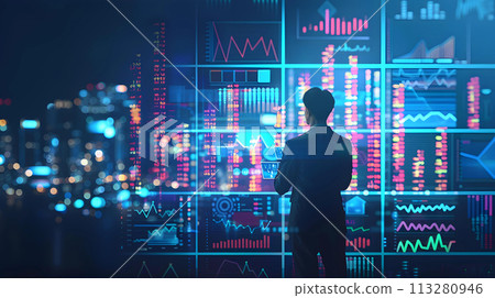 financial stock market graph on technology abstract background.  113280946