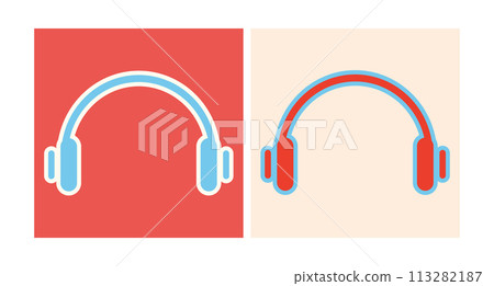 Headphones icon colored in retro style. Earphones silhouette set. Vector illustration Headphones icon colored in retro style. Earphones silhouette set. Vector illustration 113282187