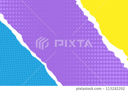 Comic background in retro pop art style. Stripe and dotted bright background decorated with torn paper. Vector illustration Comic background in retro pop art style. Stripe and dotted bright background decorated with torn paper. Vector illustration 113282202