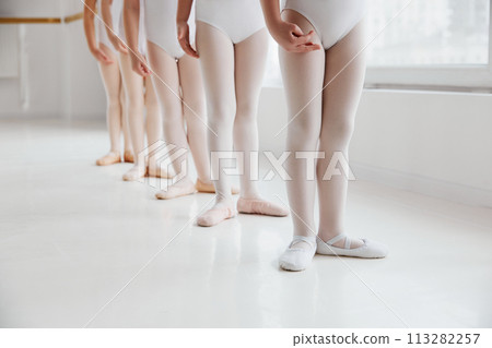 Little ballerinas training. Pre-school girls, ballet dancers legs in pointe shoes, making exercises. Classical ballet school. Little ballerinas training. Pre-school girls, ballet dancers legs in pointe shoes, making exercises. Classical ballet school. 113282257