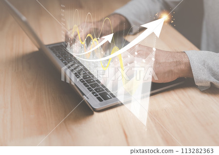 businessman analyzing forex trading graph financial data. stock market Investments funds and digital assets. business finance background. 2023 business finance technology and investment concept. 113282363