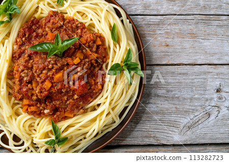 Traditional Italian pasta bolognese 113282723