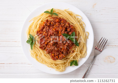 Traditional Italian pasta bolognese 113282731