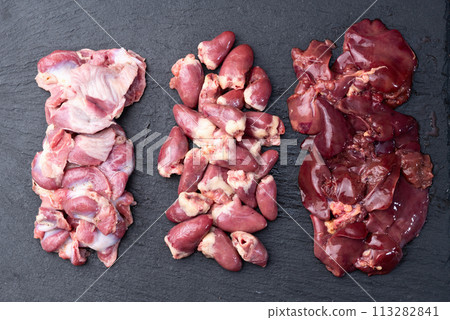 Raw chicken giblets raw poultry meat set 113282841