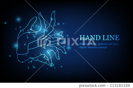 Human hand line, different hands, gestures and signs, digital business concept, futuristic digital innovation background vector illustration. 113283189