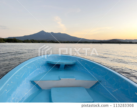 Empty blue boat bow 113283308