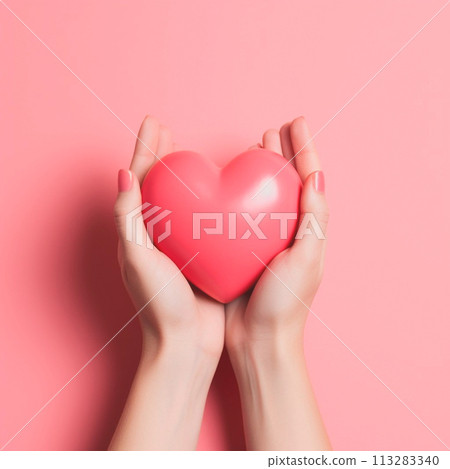 Woman hands holding red heart Woman hands holding red heart 113283340