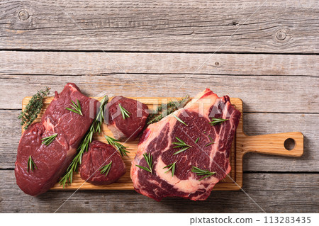 Set of raw beef steak Set of raw beef steak 113283435