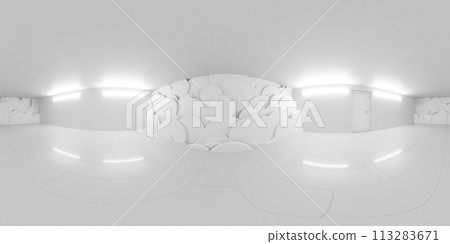 Modern art installation featuring white textured structures in an exhibition space 360 panorama vr environment map 113283671