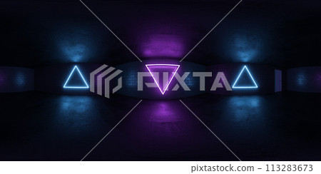 Group of neon lights illuminating dark room 360 panorama vr environment map Group of neon lights illuminating dark room 360 panorama vr environment map 113283673