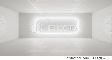 Neon light in center of empty room 3d render illustration Neon light in center of empty room 3d render illustration 113283752