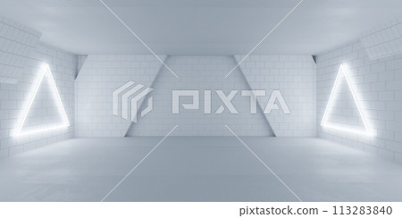 Neon-lit empty room with white walls 3d render illustration Neon-lit empty room with white walls 3d render illustration 113283840