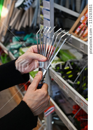 Garden tools in the store. Garden tools in the store. 113283881
