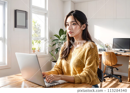 Female remote worker in her 20s Knit Female remote worker in her 20s Knit 113284340