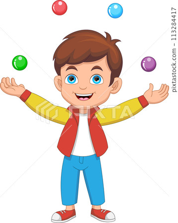cute little boy juggling cartoon 113284417