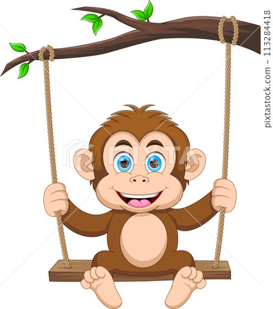 Cute monkey playing on swing cartoon 113284418