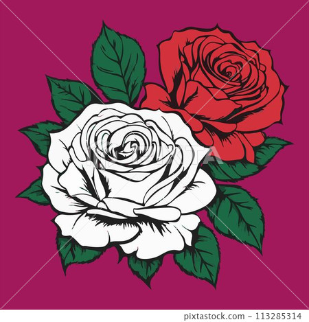Amazing rose cartoon vector art, tattoo style 113285314