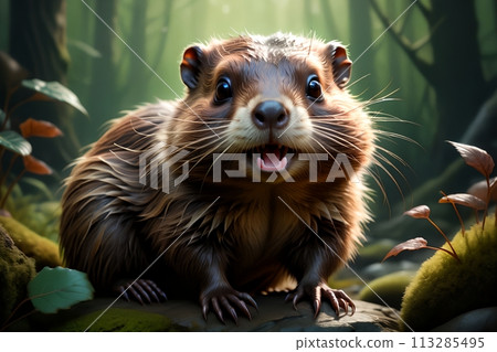 Cute beaver in the habitat. 113285495