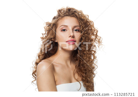Perfect good-looking redhead woman with clean skin, curly hairstyle and natural make-up Perfect good-looking redhead woman with clean skin, curly hairstyle and natural make-up 113285721