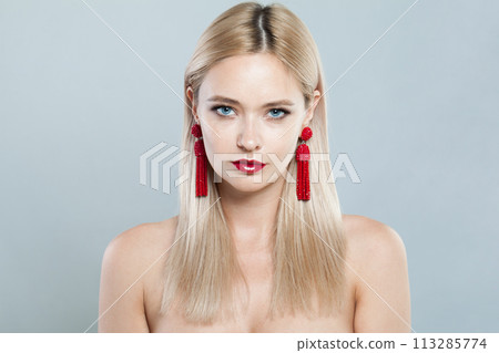 Perfect blonde person portrait. Beauty woman with clear shiny fresh skin and blond hair Perfect blonde person portrait. Beauty woman with clear shiny fresh skin and blond hair 113285774