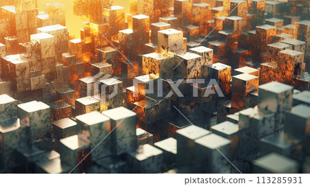 Abstract background with structure of cubes. Colorful cubes texture for technology backdrop. Generated AI. 113285931