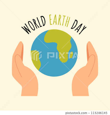 Modern card with green world earth day between hands. World environment day 113286145