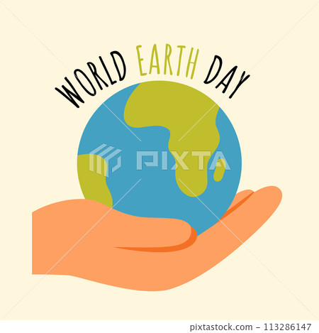Happy earth day. World earth day. Modern simple illustration. Globe icon. Save earth.  World map 113286147