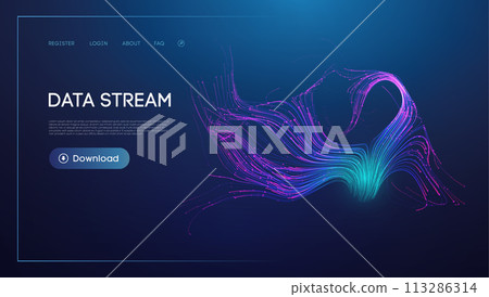 Data stream concept. Data visualization information flow. Blue technology background 113286314