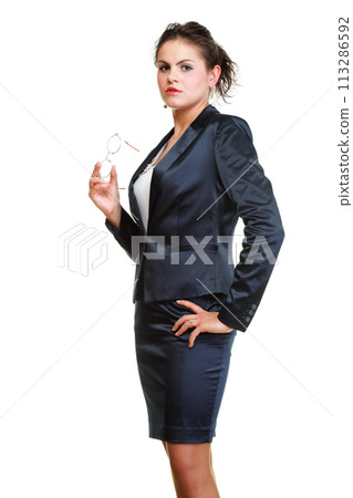 Modern business woman looking portrait isolated Modern business woman looking portrait isolated 113286592
