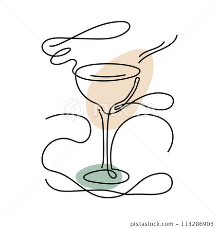 cocktail drawing by one continuous line, isolated, vector cocktail drawing by one continuous line, isolated, vector 113286903