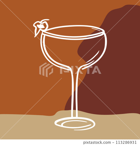 Tall wine glass on a brown background, sketch, glassware for alcohol, vector illustration, hand-drawn 113286931