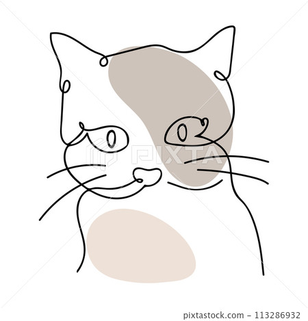 One line art of face cat One line art of face cat 113286932