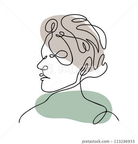 Abstract Woman face one line drawing. Minimalistic abstract female portrait continuous linear simple style Abstract Woman face one line drawing. Minimalistic abstract female portrait continuous linear simple style 113286933