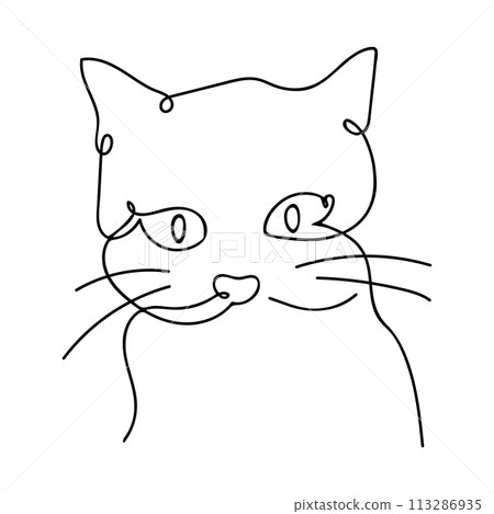 Cat face in continuous line art drawing style. Minimalist black linear sketch isolated on white background. Vector illustration Cat face in continuous line art drawing style. Minimalist black linear sketch isolated on white background. Vector illustration 113286935