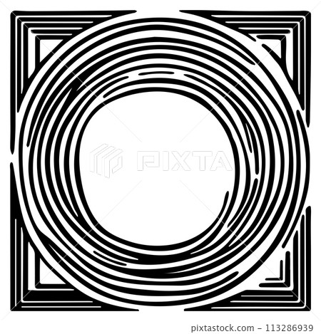 Vector frame made of thick lines. Square and round massive frame at the same time. black and white outline one line illustration Vector frame made of thick lines. Square and round massive frame at the same time. black and white outline one line illustration 113286939